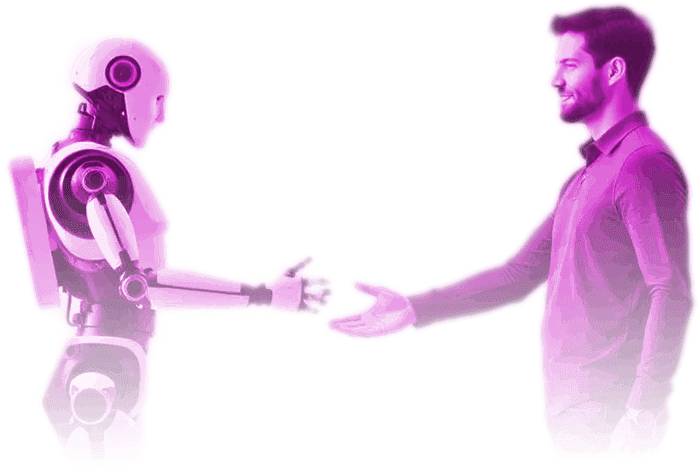 Robot shaking man's hand
